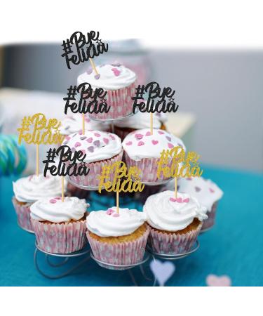 MonMon & Craft Bye Felicia Cupcake Toppers - Retirement Job Change Cupcake Toppers - Farewell Party Sign Dessert Decor Going Away Graduation Divorce Party Decorations Black Gold Glitter - 24 Pcs - Buy Online on GoSupps.com