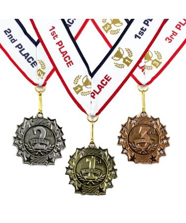 All Quality 1st 2nd 3rd Place Ten Star Award Medals - 3 Piece Set (Gold, Silver, Bronze) Includes Neck Ribbon