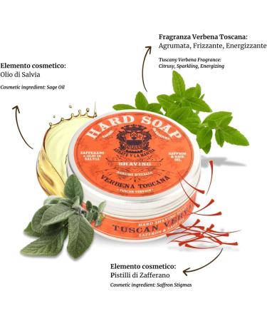  ABBATE Y LA MANTIA Tuscan Verbena Shaving Soap - Astringent and Purifying - With Officinal Sage Oil and Saffron - 150g - Made in Italy - Buy Online on GoSupps.com