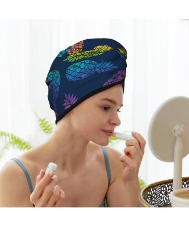 Hair Towel Wrap - Quick Drying Turban with Button | Retro Bright Pineapple Design - Buy Online on GoSupps.com
