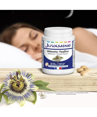 JUVAMINE - Melatonin Passionflower - Sleep - Triple Action - Relaxation - Easy Sleep - Repairing Sleep - 3 Month Program - 90 Tablets - Made in France - Buy Online on GoSupps.com