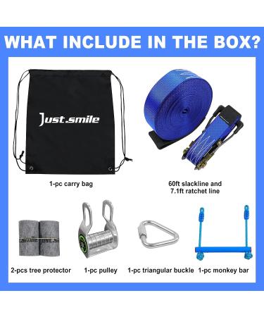 Zipline Kit with Monkey Bars - 60ft Slackline Zip Line for Backyards, Ninja Warrior Obstacle Course for Kids and Adults - Buy Online on GoSupps.com