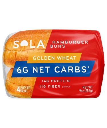 Sola Low Carb & Keto Friendly Golden Wheat Hamburger Buns 6g Net Carbs 14g Protein 11g Fiber Per Bun 4/bag (Pack of 2) - Buy Online on GoSupps.com