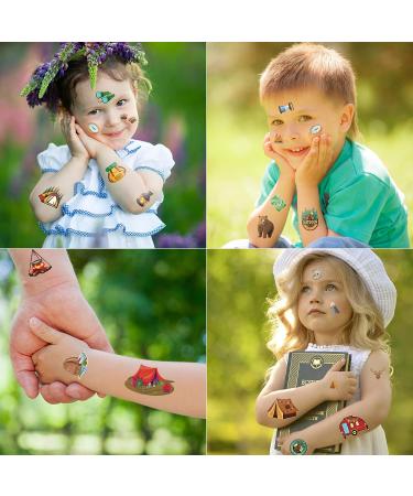 PANTIDE 100Pcs Camping Temporary Tattoos for Kids - Waterproof Non-toxic Fake Tattoos Stickers | Cartoon Body Stickers with Animals, Cars, Tents - Happy Camper Theme Party Favors & Birthday Gifts - Buy Online on GoSupps.com