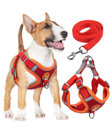 Rennaio dog harness no pull adjustable puppy dishes with 2 linen clips ultra comfortable chest harness and leash set for small and medium-sized dogs (red XL) red XL