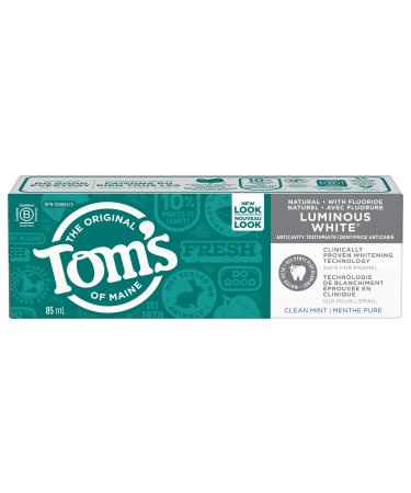 Tom's of Maine Luminous White Clean Mint Toothpaste 85 ml (Pack of 1) 85 ml (Pack of 1) PureActiv Fresh Mint