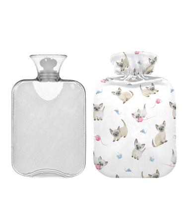 Hot Water Bottle 2L with Lid Siamese Cat Hot Water Bag for Pain Relief Hand Feet Warmer Winter