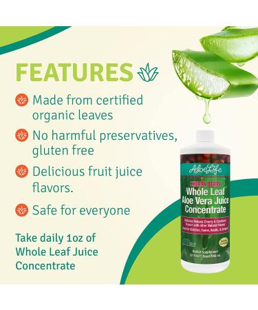 Aloe Life Whole Leaf Aloe Vera Juice Concentrate 32 oz | Organic Cherry Berry Flavor | Supports Digestion & Energy | Antioxidant Rich | Gluten-Free - Buy Online on GoSupps.com