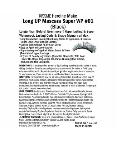 HEROINE MAKE by KISSME Long Up Mascara Super Waterproof 01 Black - Lengthening Fiber Formula for Long, Curled Lashes - Buy Online on GoSupps.com