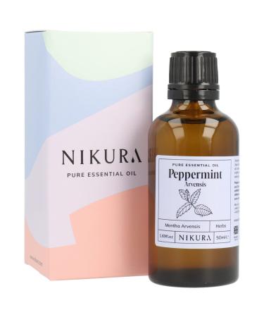 Nikura Peppermint (Arvensis) Essential Oil - 50ml | 100% Pure Natural Oils | Perfect For Hair Care Spider Repellent Energy Boost Candle Making | Great For Skin Headache Relief | Vegan & UK Made