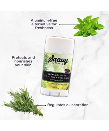 2 PACK- Saavy Naturals Probiotic Deodorant Aluminum-Free Baking Soda Free No Residue All Day Protection for Women Natural Vegan Formula Rosemary Mint - 1.7 Oz Fresh - Buy Online on GoSupps.com