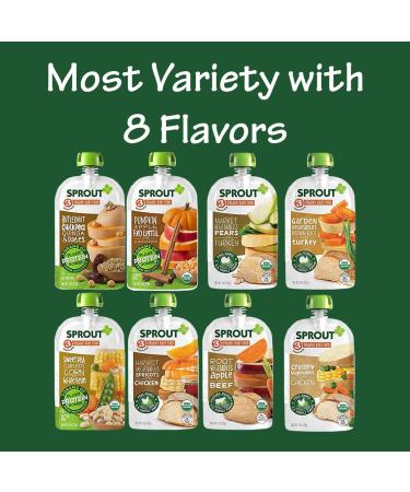 Sprout Organic Baby Food Stage 3 Variety Pack - 8 Meat & Plant Protein Flavors - 4 oz Pouches (Pack of 12) - Buy Online on GoSupps.com