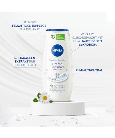 NIVEA Sensitive Shower Cream (250ml) pH Neutral with Chamomile Extract Moisturising Cream for Sensitive Soap-Free Skin - Buy Online on GoSupps.com
