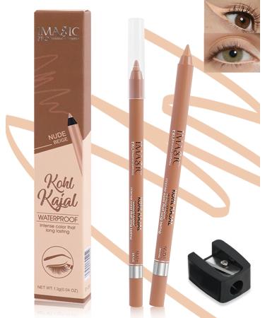 Nude Beige Water Line Gel Eyeliner Pencil-1Pcs Waterproof Smudge-Proof Cream Eye Liner Waterline Brightener Pen Smooth Easy-to-Sharpen Pencil with Sharpener Longlasting Eye Makeup for Older Women 1 Pcs - Nude Beige