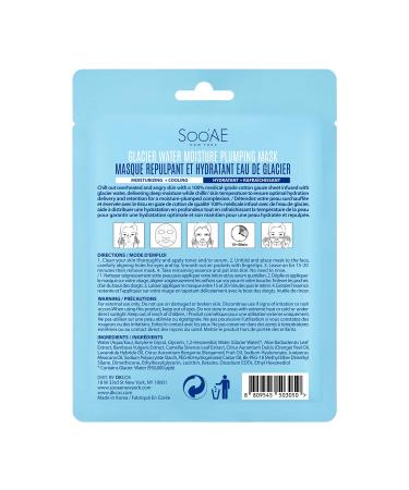 Soo AE Glacier Water Moisture Plumping Mask - 12 EA | Cooling Hydrating Facial Mask | Korean Skincare Cotton Mask Pack - Buy Online on GoSupps.com