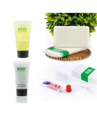 ECO Amenities 5-Piece All-in-Kit Hotel Toiletries Bulk 420pcs (84 Toiletry Kits) Travel Soap-Lotion-Shampoo & Conditioner 2 in 1-Disposable Toothbrush-Toothpaste per Kit Guest Shower Bath Amenities