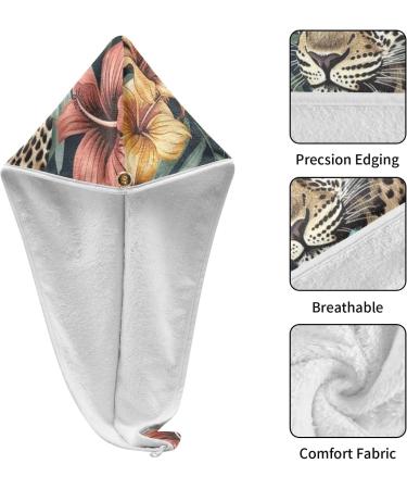 Flower Leaf Cheetah Hair Towel 2 Pack | Super Absorbent Quick Dry Hair Turbans for Women & Girls - Buy Online on GoSupps.com