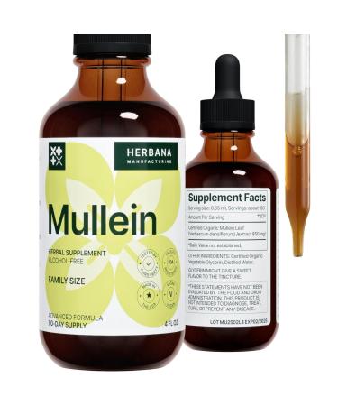 Mullein Leaf Liquid Extract - Natural Supplement Liquid Tincture - Lung Cleanse and Detox - Respiratory Health and Immune Support Drops (4 FL OZ) 4 Fl Oz (Pack of 1)