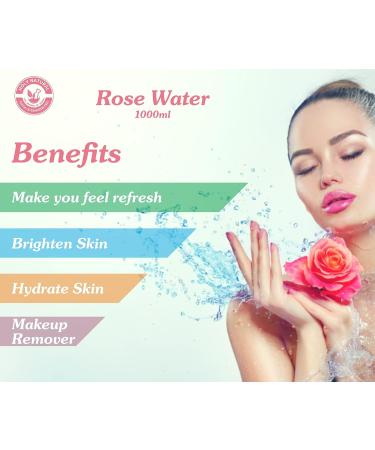 Holy Natural Rose Water 1000ml - Face & Hair Toner, Alcohol & Preservative Free - 33.81 fl oz - Buy Online on GoSupps.com