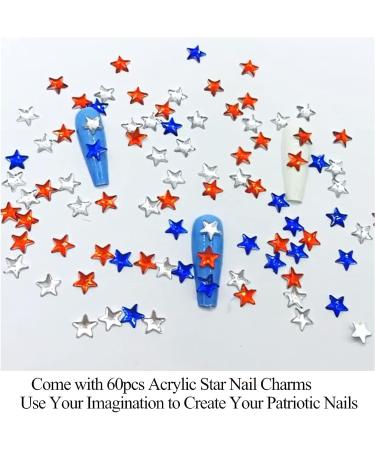60PCS Red Blue White Star Nail Charms | 3D Nail Gems for DIY Patriotic Nails - Buy Online on GoSupps.com