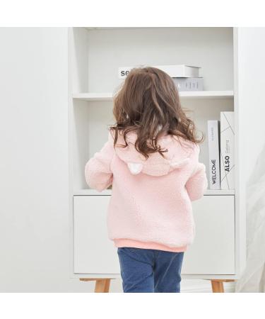Cartoon Fleece Hooded Baby Jacket with Ears | Warm Infant Outwear Coat for Boys and Girls | Zipper Up | Pink | 12-18 Months - Buy Online on GoSupps.com
