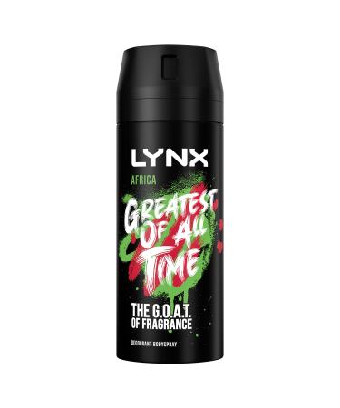 Lynx Africa the G.O.A.T. of fragrance 48 hours of odour-busting zinc tech Aerosol Bodyspray deodorant to finish your style 150 ml Sandalwood 150 ml (Pack of 1)