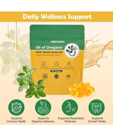 Oil of Oregano with Black Seed Oil Softgels 300 Count 2 in 1 Organic Oregano Capsules for Digestive & Immune Support Carvacrol & Thymoquinone Plant Based Non-GMO Gluten Free - Buy Online on GoSupps.com