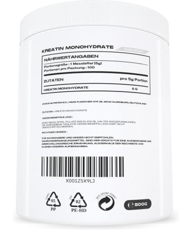 Buy Aceus Nutrition Creatine Monohydrates 500g - High Dose for Improved Performance & Muscle Strength - Made in Germany - International Shipping Available - Buy Online on GoSupps.com