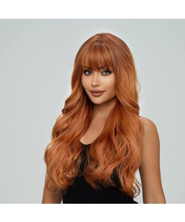 HAIRCUBE Ginger Wig with Bangs - Long Wavy Middle Part Synthetic Wig for Daily Use - Buy Online on GoSupps.com