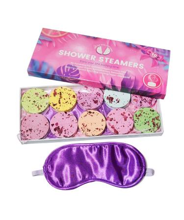 M&U Shower Steamers Aromatherapy with Eyeshade - Variety Pack of 10 Dried Flower Shower Bombs with Essential Oils Women Stress Relief Spa Gift for Birthday Christmas and Valentine's Day