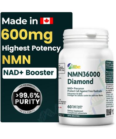 ALLBE NMN Capsules 600mg - Highest Potency Available - Premium Supplement - Cellular Health - Boost NAD+ Supports Longevity - 100% Pure NMN Supplement Canada - Fast Absorption - 60ct 60 count (Pack of 1) Nmn 36000 (600mg)