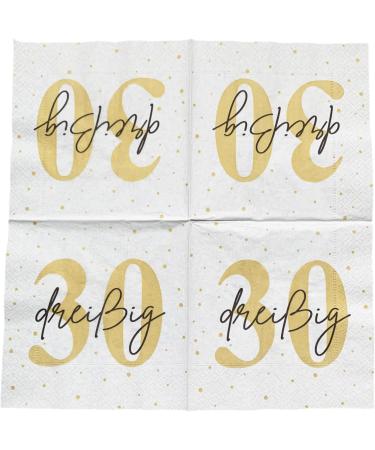 20 Premium 30th Birthday Napkins - White Gold & Black - 33x33 cm - Perfect for Party Decor - International Shipping Available - Buy Online on GoSupps.com