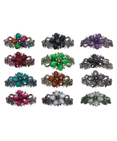 Dozen Pack jcgy Large Barrettes Sparkly Crystals Thick Hair Hairclips 1 Ea of 12 Colors 0052-D 1 each of 12 colors