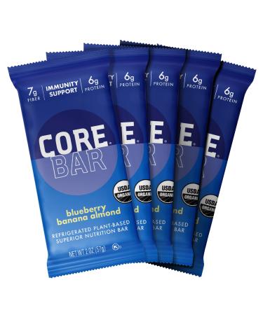 CORE Organic Refrigerated Plant-Based Protein Bars – Low Sugar, High Fiber Bars with Probiotics – Pack of 5, Blueberry Banana Almond Blueberry Banana Almond 5 Count (Pack of 1)
