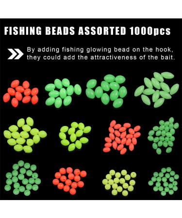 JSHANMEI 1000pcs Fishing Beads Assortment Set - Soft Plastic Glow Beads Mix Color for Fishing Tackle and Rigs | Saltwater Bait Eggs in Oval Round Shape - Buy Online on GoSupps.com
