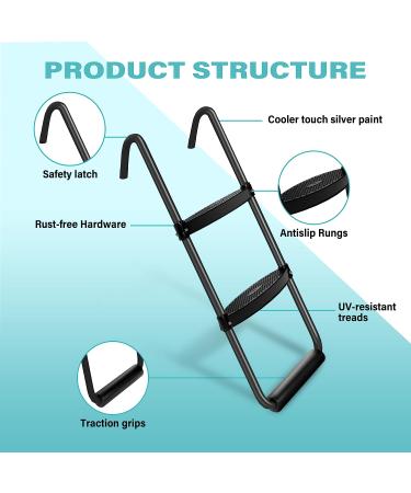Simple Deluxe Trampoline Ladder with Horizontal Wide Steps - Skid-Proof, Universal Hook, UV Treated Steel - 220 lbs Capacity - Black - Buy Online on GoSupps.com