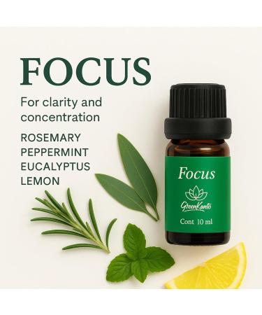 Greenkanto Focus Essential Oil Blend 100% Pure & Natural. Rosemary Peppermint & Lemon Natural for Clarity & Energy - 10 ml - Buy Online on GoSupps.com