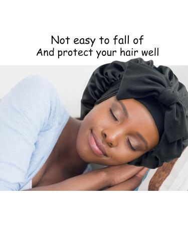 Shop Ebonnt Satin Bonnet Set - Adjustable Silk Sleeping Caps for Women & Girls | Breathable & Soft for Healthy Curls | Black Size L-XL - Buy Online on GoSupps.com