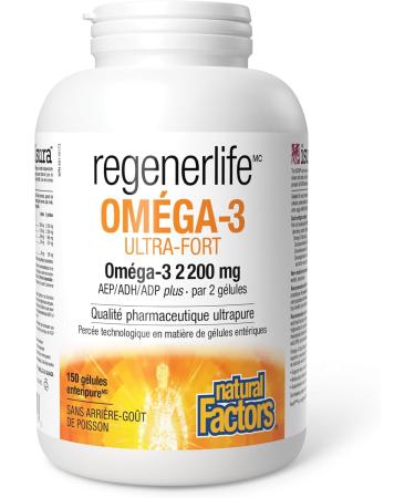 Natural Factors Regenerlife Omega-3 Ultra Strength 150 Enteripure Softgels High-potency Omega-3 with EPA DHA and DPA for Cardio and Cognitive Support No Fishy Aftertaste - Buy Online on GoSupps.com