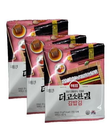SAJO HAEPYO Korean Roasted Seaweed Laver Sushi Nori 20g (3 Packs x 30 Sheets)