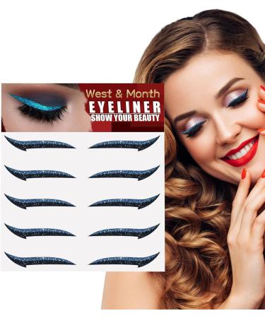 Stick On Glitter Eyeliner Strips | 5 Pairs Glitter Instant -Adhesive Eyeliner Stencil Sticker Eyeliner with Shine Effect Makeup Eyeliner Stickers for Women and Girls Frifer Blue (Five Pairs) - Buy Online on GoSupps.com