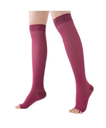 Maroon Open Toe Compression Socks 15-20mmHg Toeless Compression Socks for Reduce Swelling and Alleviates Varicose Veins S