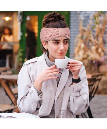 Winter Knit Thermal Headbands Women Knitted Bow Velvet Ear Warmer Headband for Ladies Girls Elastic Crochet Hairbands Thick Turban for Running Shopping black pink - Buy Online on GoSupps.com