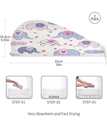 Cute Colorful Elephants Dry Hair Cap | Quick Drying Towel Set with Button Headband | Super Absorbent & Soft Comfort for All Hair Types - Buy Online on GoSupps.com