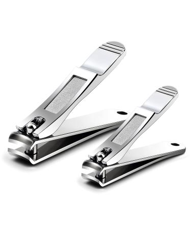 FERYES Nail Clippers with Catcher 2 PCS Set, No Splash Fingernail Clipper  and Toenail Clipper, Stainless Steel Nail Cutters - W/Black Metal Case