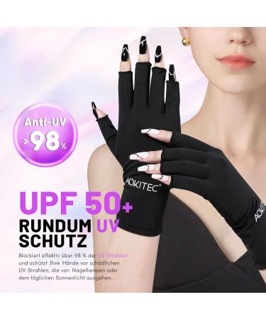 AOKITEC UV Gloves for Nails - UPF 50+ Fingerless UV Protection for Manicure & Nail Art Anti-UV Black Gloves for Skin Care & Nail Polish - Buy Online on GoSupps.com