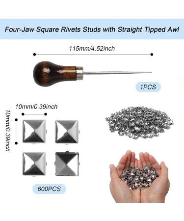 600 pc 10mm Silver Pyramid Studs Rivets Punk Spikes for Clothing Leather Bag with Scratch Awl - Buy Online on GoSupps.com