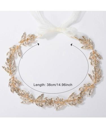 SWEETV Gold Leaf Wedding Headpiece | Rhinestone Bridal Headband for Bride and Flower Girl - Handmade Women's Hair Accessory - Buy Online on GoSupps.com