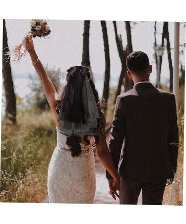 Housoutil polyester Shawl style wedding bride accessories for bachelorette party decorate wedding dresses bow veil accessories bride veil double layer satin wedding veil hair comb - Buy Online on GoSupps.com