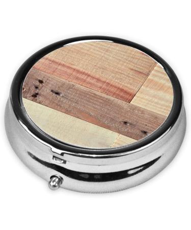 Rustic Wood Background Round Pill Box | Portable Mini Pill Organizer with 3 Compartments - Ideal for Pocket & Purse - Buy Online on GoSupps.com
